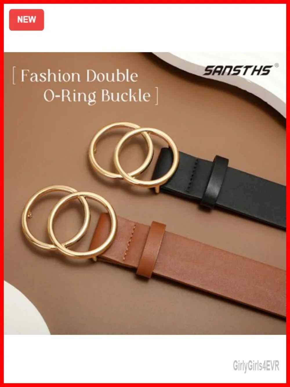 2 Pack Women Faux Leather Belts Double O Ring Gold Buckle